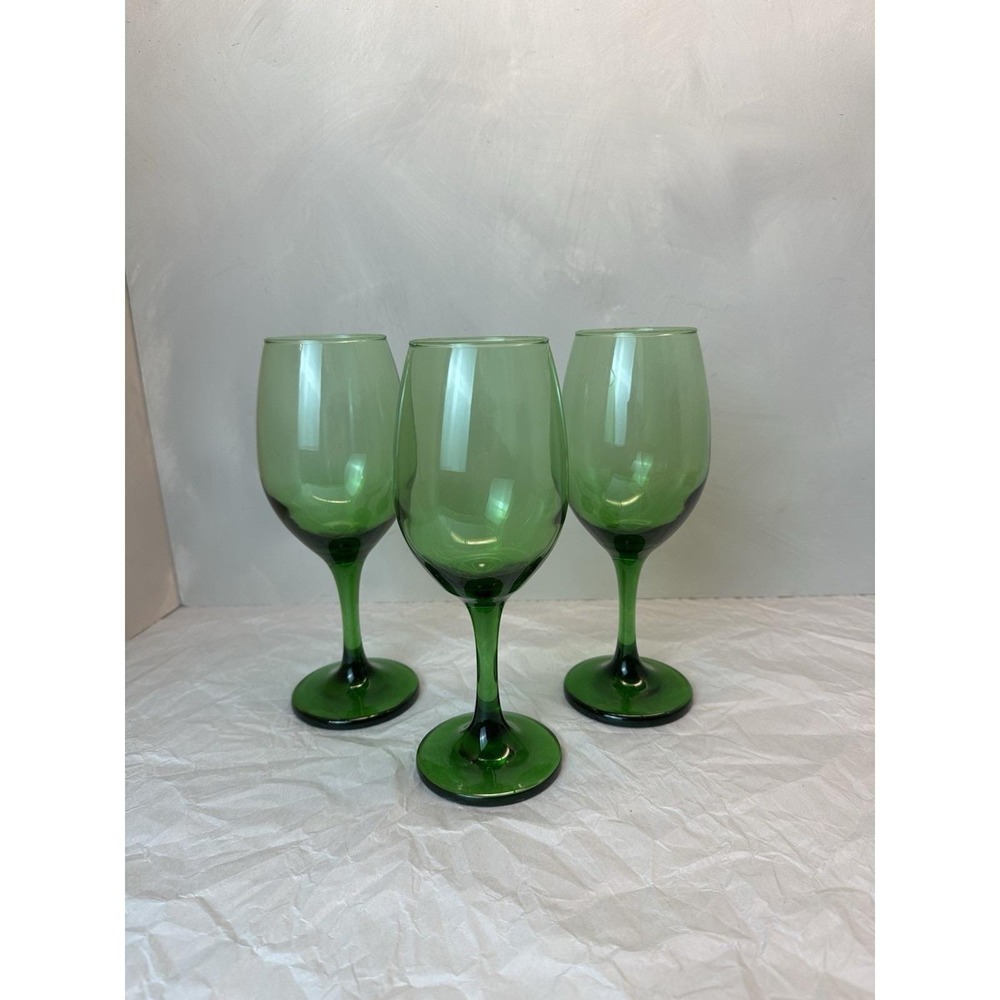 Vintage Libby Emerald Green Water/Wine Glasses Set of 3 8.25" Stemware